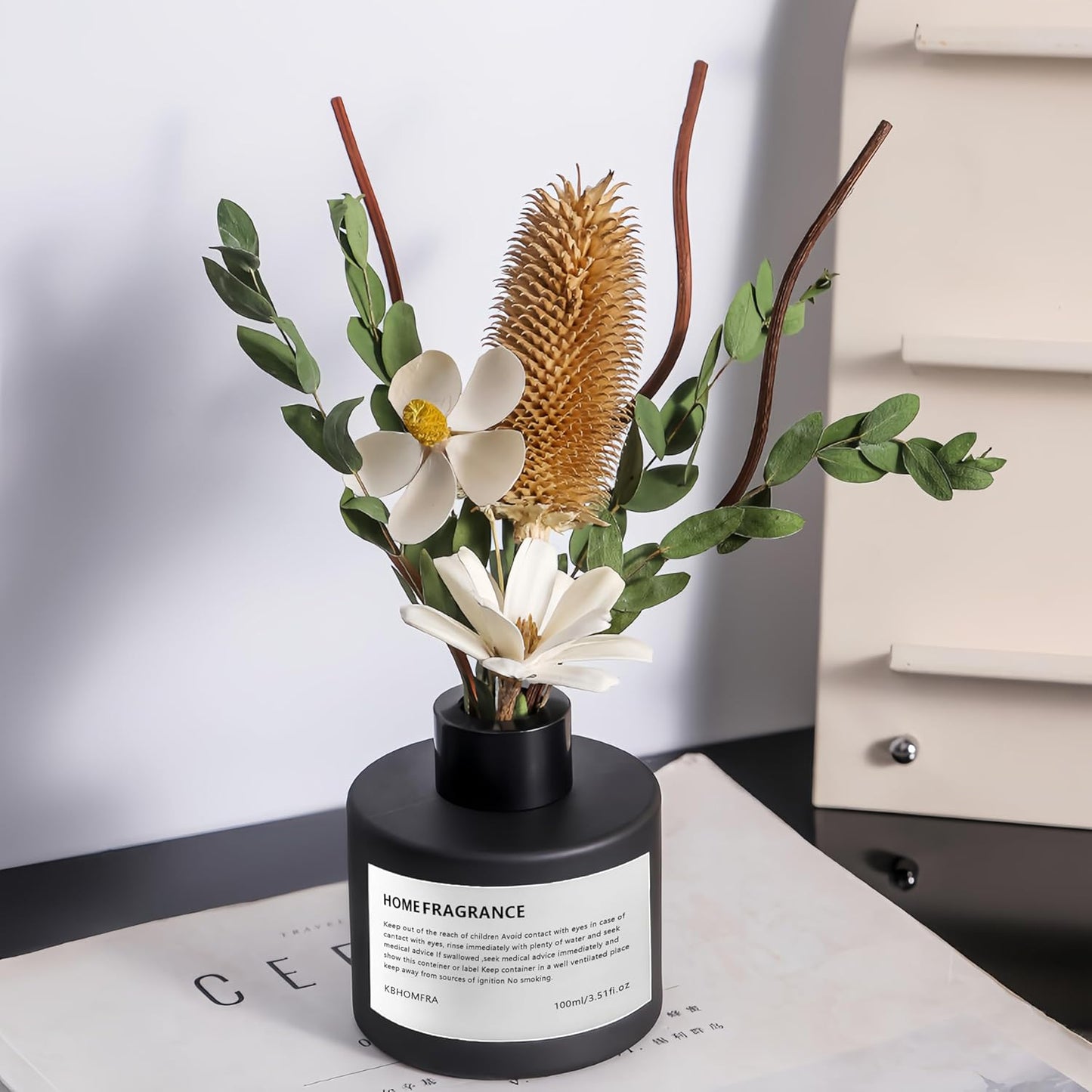 Reed Diffuser Set with Dried Flowers, 3.38fl.oz Fragrance Diffuser with Sticks, Scented Sticks Aroma Diffuser, Home & Office Décor for Air Fresheners, Bathroom (Jasmine Tea)