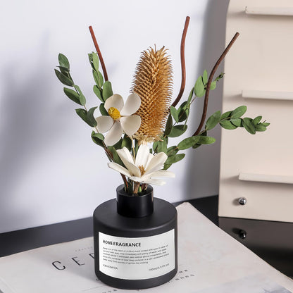 Reed Diffuser Set with Dried Flowers, 3.38fl.oz Fragrance Diffuser with Sticks, Scented Sticks Aroma Diffuser, Home & Office Décor for Air Fresheners, Bathroom (Jasmine Tea)