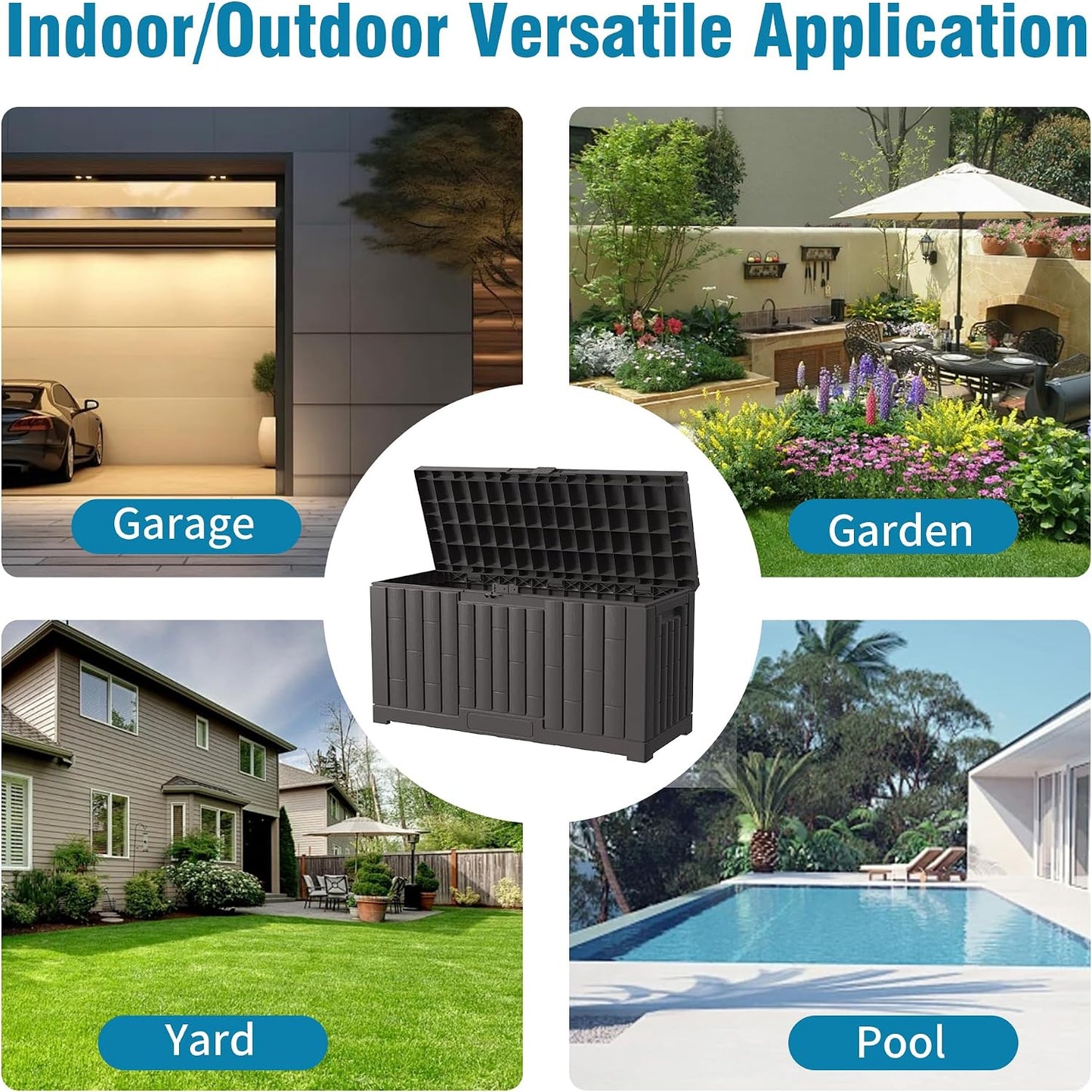 Outdoor Storage Box, 60 Gallon Waterproof Deck Box, Lockable Storage Container, Built-in Reinforcing Metal Rod Outside Resin Bin for Patio, Garden, Poolside and Garage