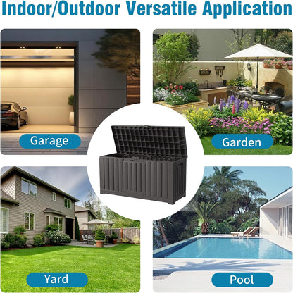 Outdoor Storage Box, 60 Gallon Waterproof Deck Box, Lockable Storage Container, Built-in Reinforcing Metal Rod Outside Resin Bin for Patio, Garden, Poolside and Garage