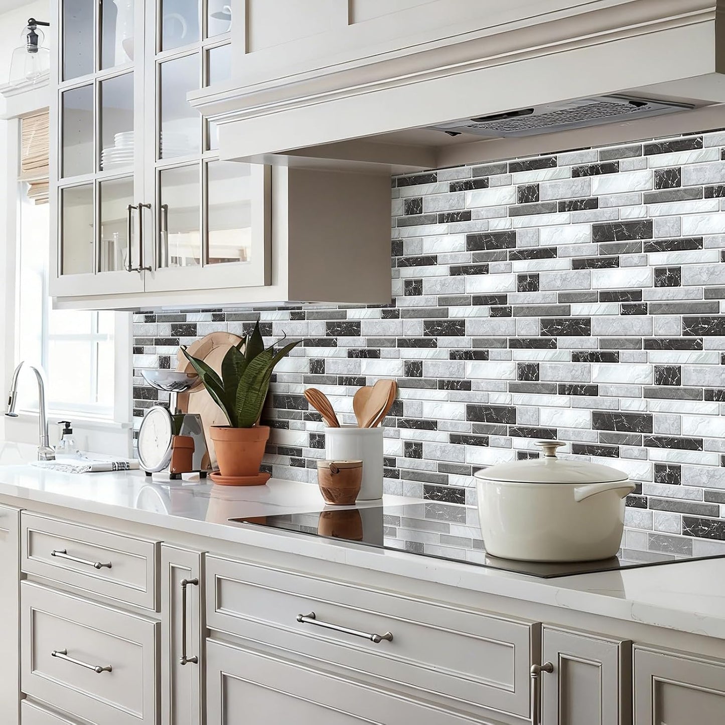 10 Sheets Peel and Stick Backsplash, Peel and Stick Tiles, Marble Look Wall Tiles Backsplash for Kitchen and Bathroom, Livingroom, 12”x12”,Blue&Grey