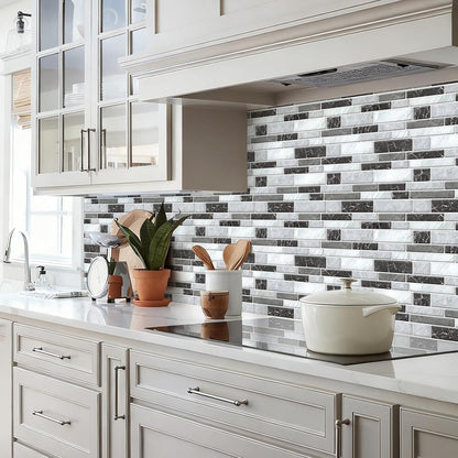10 Sheets Peel and Stick Backsplash, Peel and Stick Tiles, Marble Look Wall Tiles Backsplash for Kitchen and Bathroom, Livingroom, 12”x12”,Blue&Grey