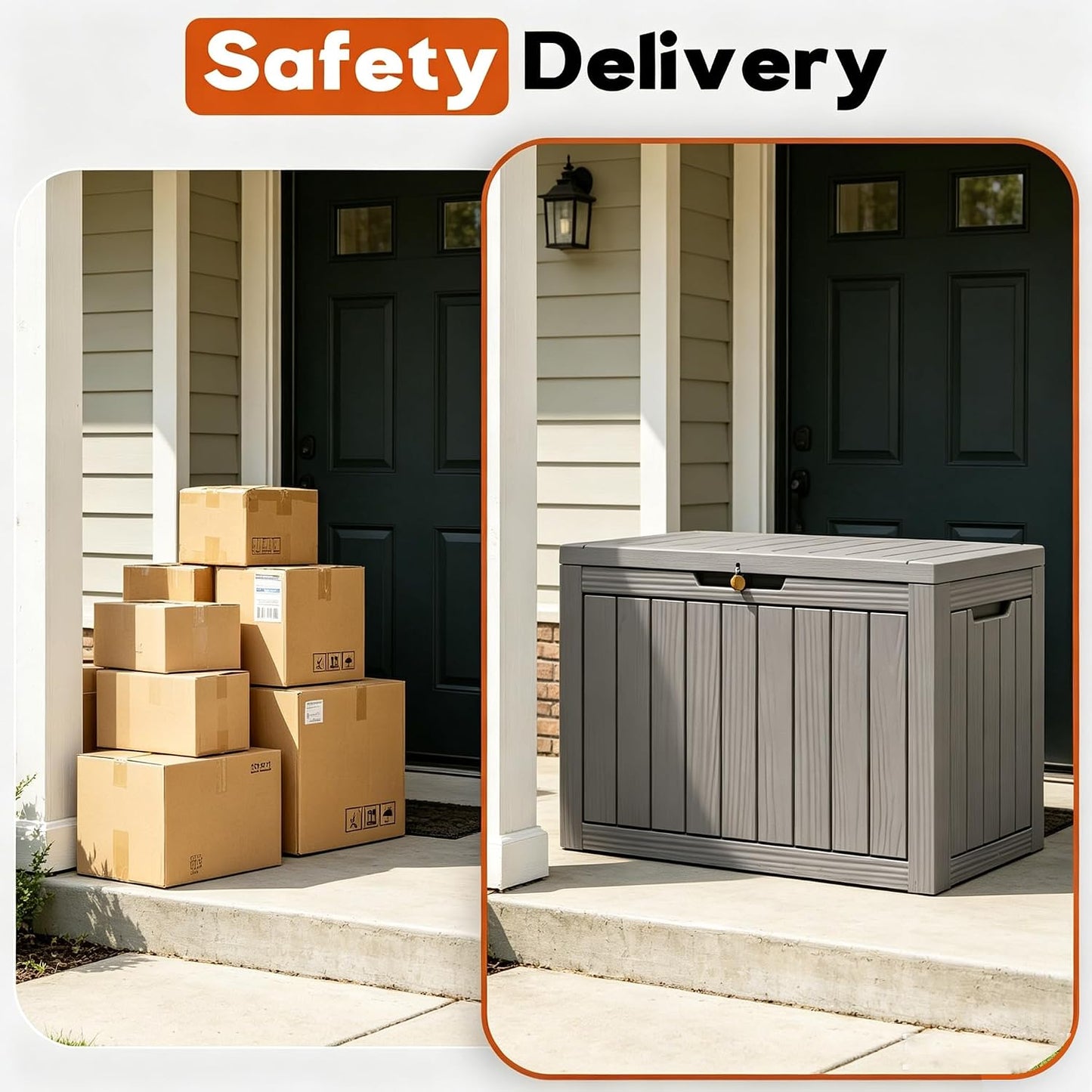 Outdoor Storage Box, Resin Deck Boxes Indoor and outdoor, Waterproof Storage Box Lockable Lid (Black, 85 Gallon)