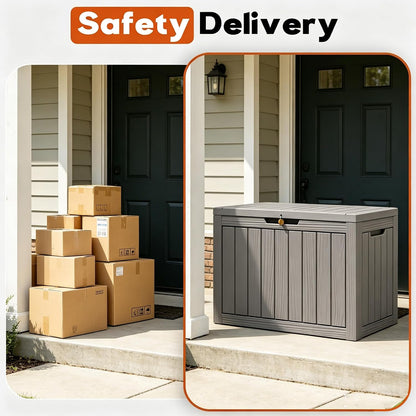 Outdoor Storage Box, Resin Deck Boxes Indoor and outdoor, Waterproof Storage Box Lockable Lid (Black, 85 Gallon)