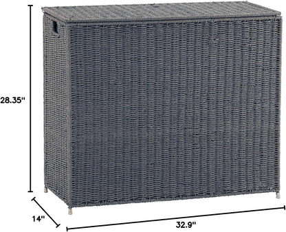 Household Essentials Brown ML-5445 Wicker 3 Compartment Laundry Sorter with Lid | 3 Section Clothes Hamper