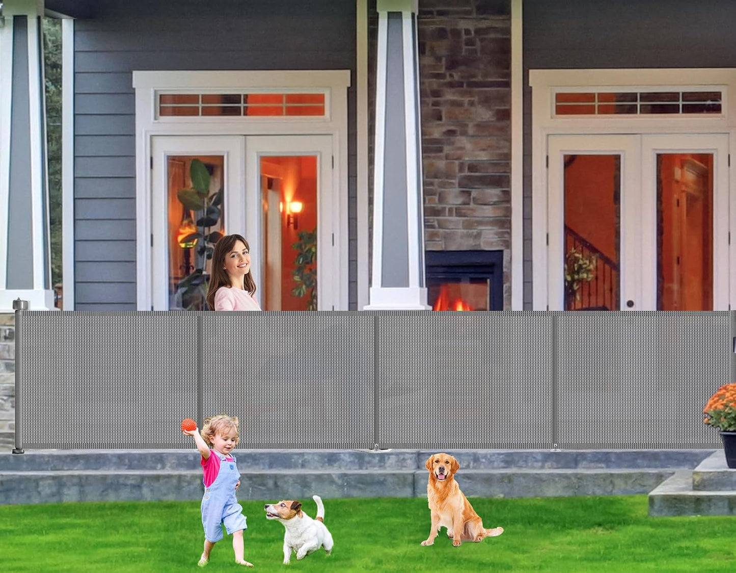 71 inch Retractable Baby Gates, EZIGO Extra Wide Baby Gate for Large Opening Extra Long Mesh Gate for Kids or Pet Dog Gate Child Safety Gate for Stairs Hallways Doorway Indoor Outdoor, Gray