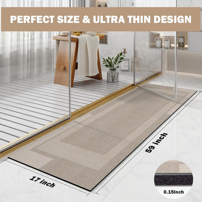 YDKGL Non Slip Bath Mat, Rubber Backing Ultra Thin Bathroom Rugs Fit Under Door Quick Dry Super Absorbent Washable Bath Rug Shower Mat for Bathroom Floor Bathtub Shower Sink, Easy Care Blue 16"x 24"