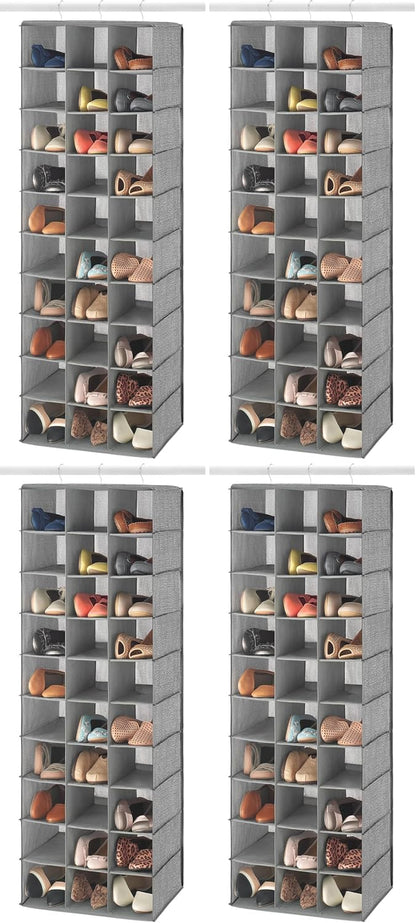 Whitmor 30 Sections Hanging Clothes Closet Shoe Organizer, Space Saving Breathable Fabric Shoe Storage for Bedroom, Laundry, Dorm, Crosshatch Gray