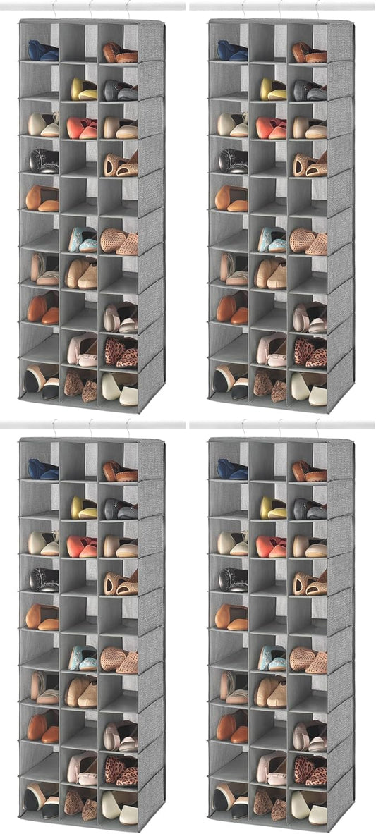 Whitmor 30 Sections Hanging Clothes Closet Shoe Organizer, Space Saving Breathable Fabric Shoe Storage for Bedroom, Laundry, Dorm, Crosshatch Gray