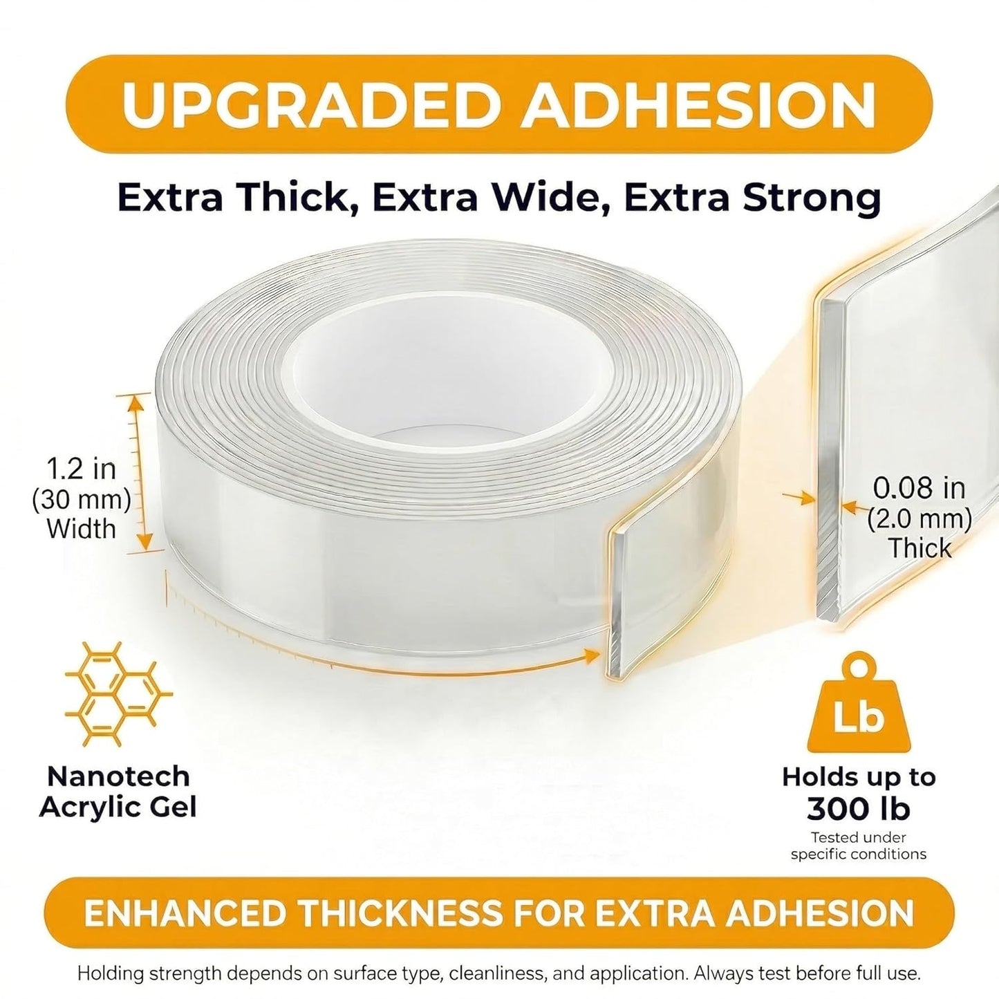 Bekhic® Double Sided Tape Heavy Duty(Extra Large 16.5FT), Clear Mounting Tape Nano Double Sided Adhesive Tape,Picture Hanging Adhesive Strips Poster Tape
