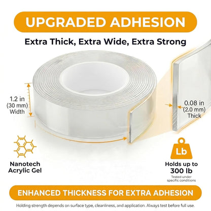 Bekhic® Double Sided Tape Heavy Duty(Extra Large 16.5FT), Clear Mounting Tape Nano Double Sided Adhesive Tape,Picture Hanging Adhesive Strips Poster Tape