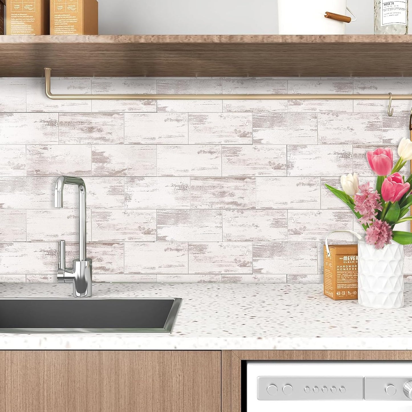 Havenly Peel and Stick Backsplash Tile for Kitchen & Bathroom Walls (White, 10 Tiles - 9.7 sq. ft. (0.9 m²))