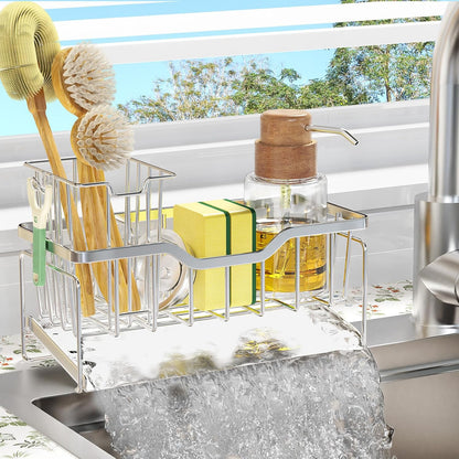 StorageRight Kitchen Sink Caddy Organizer, Rustproof Sponge Holder for Kitchen Sink, Instant Dry High Brush Holders with Drain Tray, Anti-Slip Storage Organization Essentials, Black