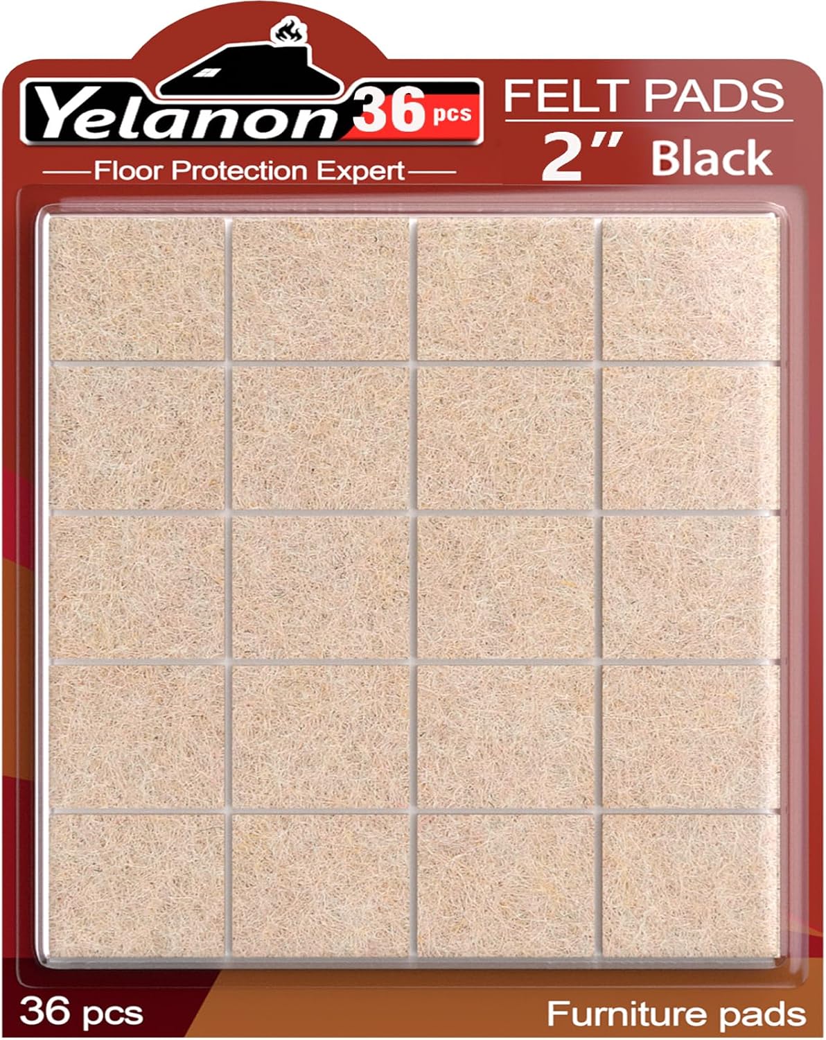 Yelanon Felt Furniture Pads for Hardwood Floors -36 Pcs 2" Premium Floor Protectors for Furniture, Felt Pads for Chair Legs, Black