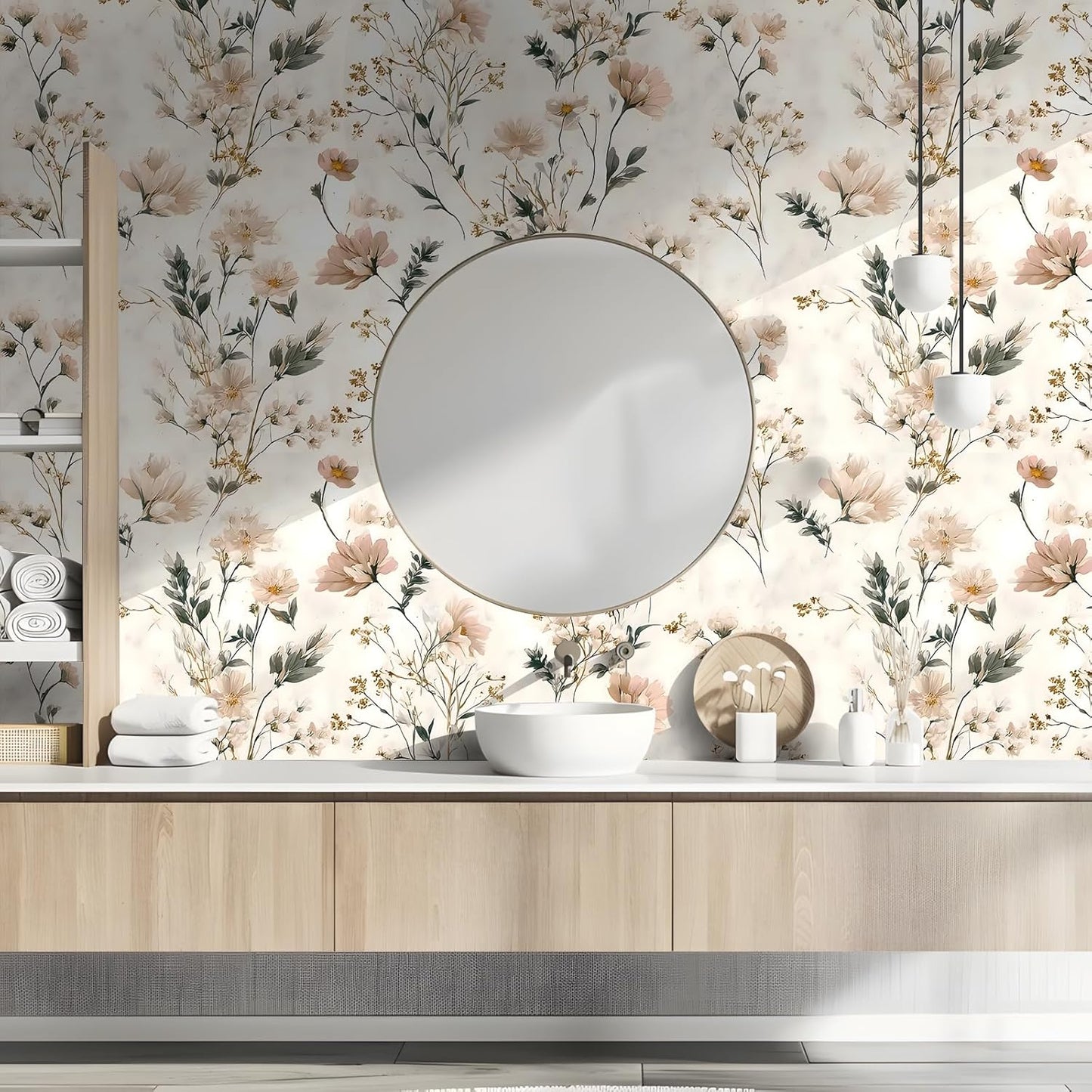 Peel and Stick Wallpaper, Soft Wildflower Botanical Contact Paper, PVC Vinyl Removable Wall Covering, Waterproof Easy-Clean, No Residue Renter Friendly, Neutral Decor, 39.4x17.3 in (Flowers2)