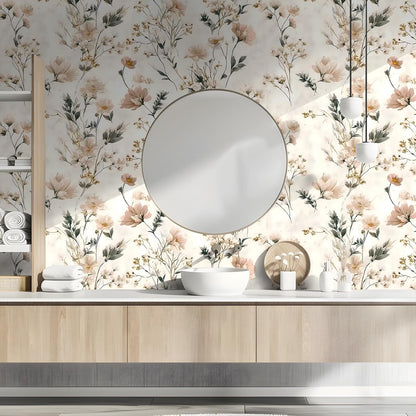 Peel and Stick Wallpaper, Soft Wildflower Botanical Contact Paper, PVC Vinyl Removable Wall Covering, Waterproof Easy-Clean, No Residue Renter Friendly, Neutral Decor, 39.4x17.3 in (Flowers2)