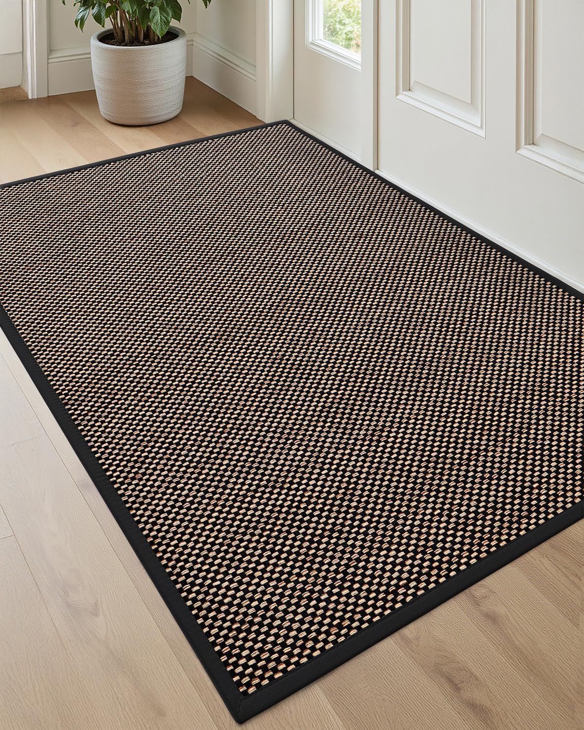 DEXI Ultra Thin Entryway Indoor Door Mat 24x36, Non Slip Rubber Backing Inside Entry Mat, Low Profile Easy Clean Dirt Trapper Doormat for Inside Entrance Patio, Beige