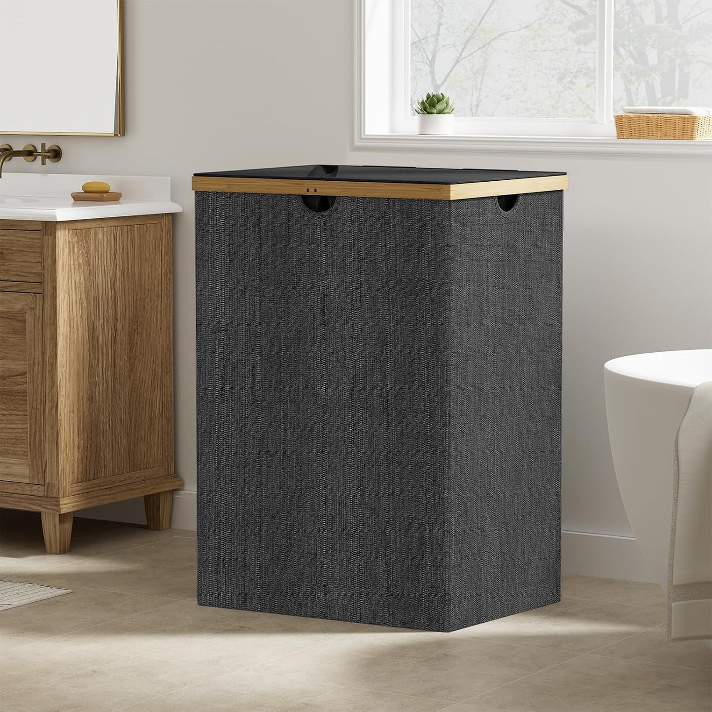 WOWLIVE 180L Laundry Hamper 3 Section, Bamboo Laundry Basket with lid, Extra Large Dirty Clothes Hamper with Removable Linner Bags, Laundry Bin Organizer Storage for Dorm Bedroom Bathroom, Beige