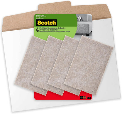 Scotch Felt Pads Beige, 2 Large Pads 4 x 6 in, Felt Furniture Pads for Protecting Hardwood Floors, Easy-to-Apply, Self-Stick Design, Reliable Protection from Nicks, dents and Scratches (SP845-NA)
