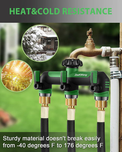 Garden Hose Splitter 2 Way, Heavy Duty Water Hose Spigot Bib Splitter, Outdoor Faucet Splitter with Shutoff Valve, T Adapter Connector with 3/4 - Inch GHT Thread (Grey)