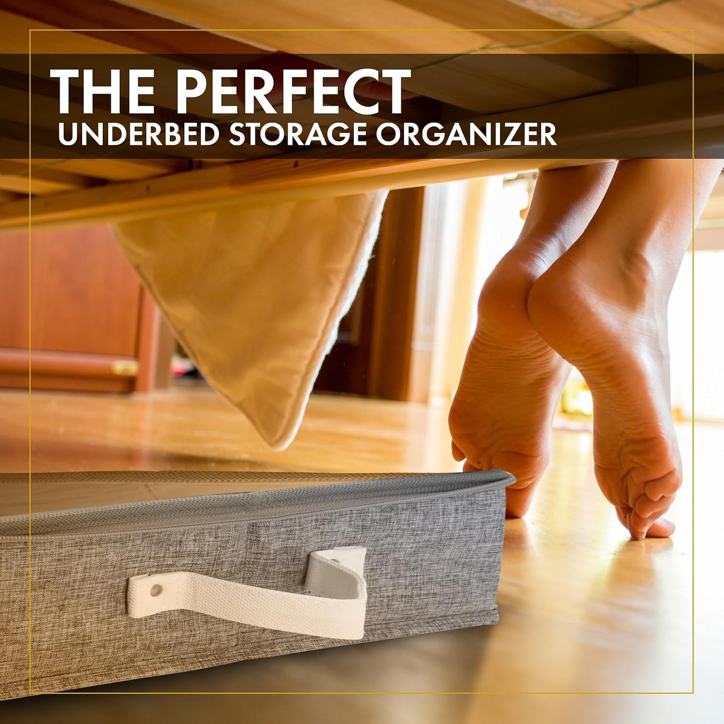 HOMELUX THEORY 2pc Low Profile Under Bed Storage Containers, Thin Under Couch Storage Organizer with Bins & Lids, Underbed Storage Box Ideal for Seasonal Clothes, Blankets, Fabric & Shoes (Ivory)