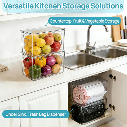 Vtopmart 2 Pack Trash Bag Holder, Stackable Garbage Bag Dispenser for 13/30/33 Gallon Bags, Clear Organizer Bins for Under Kitchen Sink, Laundry Room Organization and Storage