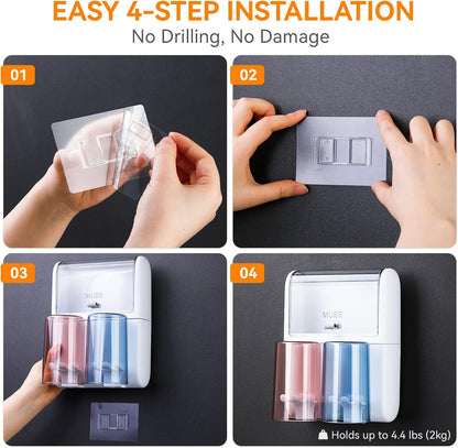 Toothbrush Holder Wall Mounted with Automatic Toothpaste Dispenser, Dustproof Flip Cover and Inverted Cup Slots, Multi-Functional No-Drill Bathroom Organizer for Family, Space Saver (3 Cups)
