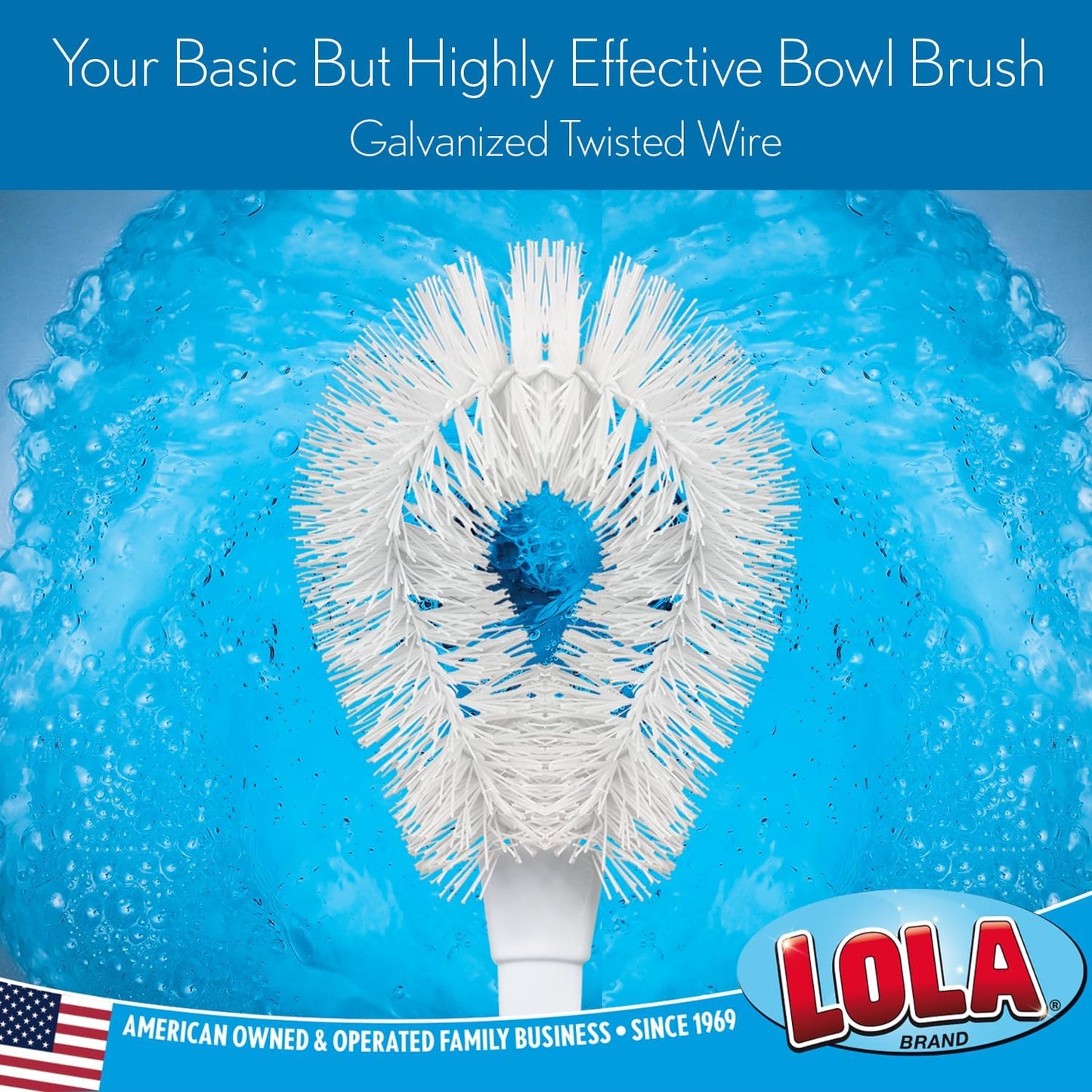 LOLA Toilet Bowl Brush w/Curved Head, Coated Wire, Durable Poly Bristles, Reaches Under Toilet Bowl Rim, 1 Pack