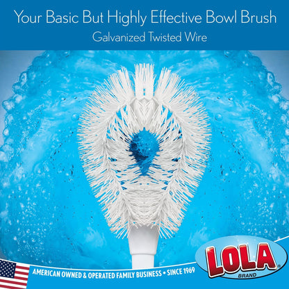 LOLA Toilet Bowl Brush w/Curved Head, Coated Wire, Durable Poly Bristles, Reaches Under Toilet Bowl Rim, 1 Pack