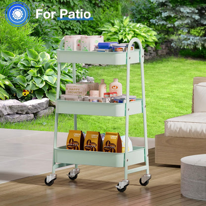 OLIXIS Metal 4 Tiers Utility Rolling Cart, Mobile Storage Shelf with Lockable Caster Wheels, Organization for Livingroom, Bathroom, Kitchen, & Narrow Places, 4-Tier Green