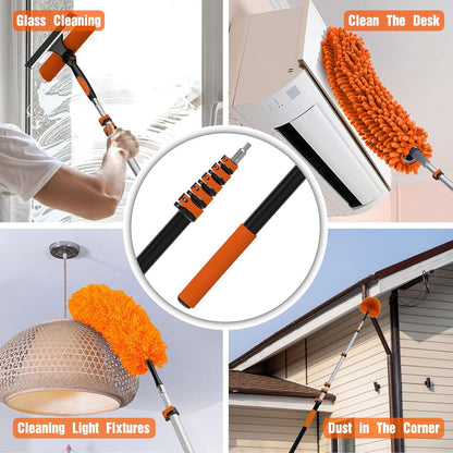 30FT Reach Duster Kit, Window Cleaning with 5-24FT Telescoping Extension Pole, High Ceiling Duster, Microfiber Feather Duster, Cobweb Duster, Window Squeegee, Feather Duster, Extendable Pole Kit