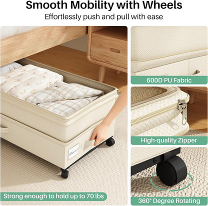 Kitstorack Under Bed Storage with Wheels 2Pack Height-adjustable Under Bed Storage Containers,Under Bed Shoe Storage Organizer with Clear Window&Label, Suitable for Clothes Storage, Gray