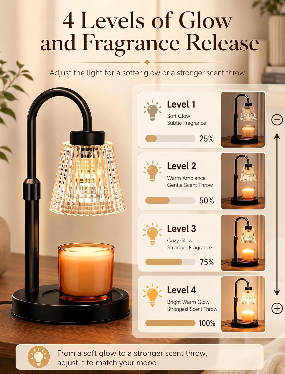 Girece Candle Warmer Lamp with Timer and Dimmer, Adjustable Height Electric Candle Warmer for Jar Candles, 2 Bulbs, Birthday Gifts for Women, Modern Home Decor Housewarming Gifts New Home