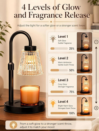 Girece Candle Warmer Lamp with Timer and Dimmer, Adjustable Height Electric Candle Warmer for Jar Candles, 2 Bulbs, Birthday Gifts for Women, Modern Home Decor Housewarming Gifts New Home