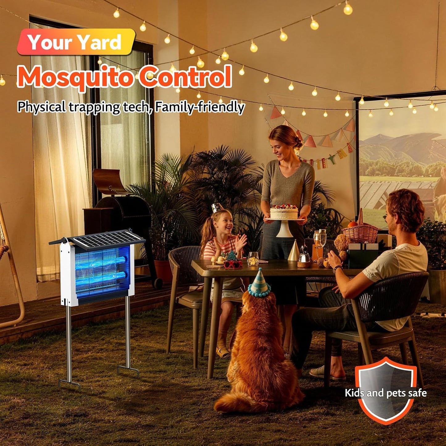 Solar Bug Zapper Outdoor, Dual Solar Panels, 4500V Waterproof Portable Mosquito Zappers, Cordless Fly Trap w/Auto Mode, Rechargeable Mosquitoes Insect Killer for Patio Yard Camping Garage(White)