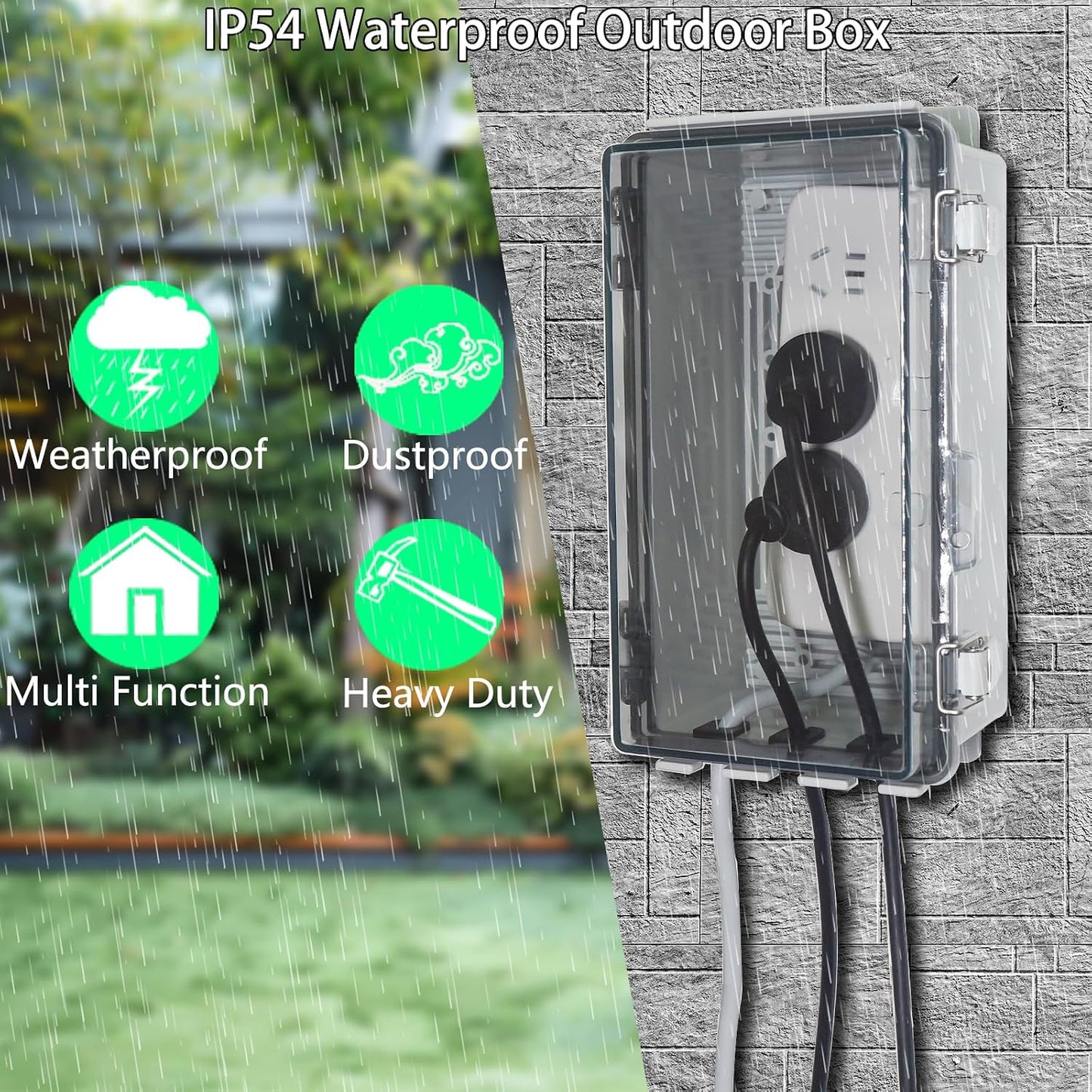 Electrical Box Outdoor Waterproof Box IP55 Junction Box Extension Cord Cover Outlet Covers,Connection Box Protect Power Strip, Timer Outlet, Clear 8.9 x 4.9 x 4.3 Inch