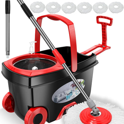 FunClean Spin Mop and Bucket,Mop and Bucket with Wringer Set for Home,360 Spinning Mopping Floor Cleaning Tool with 6 Microfiber Replacement Head Refills,61" Extended Handle, 2X Wheel - Blue