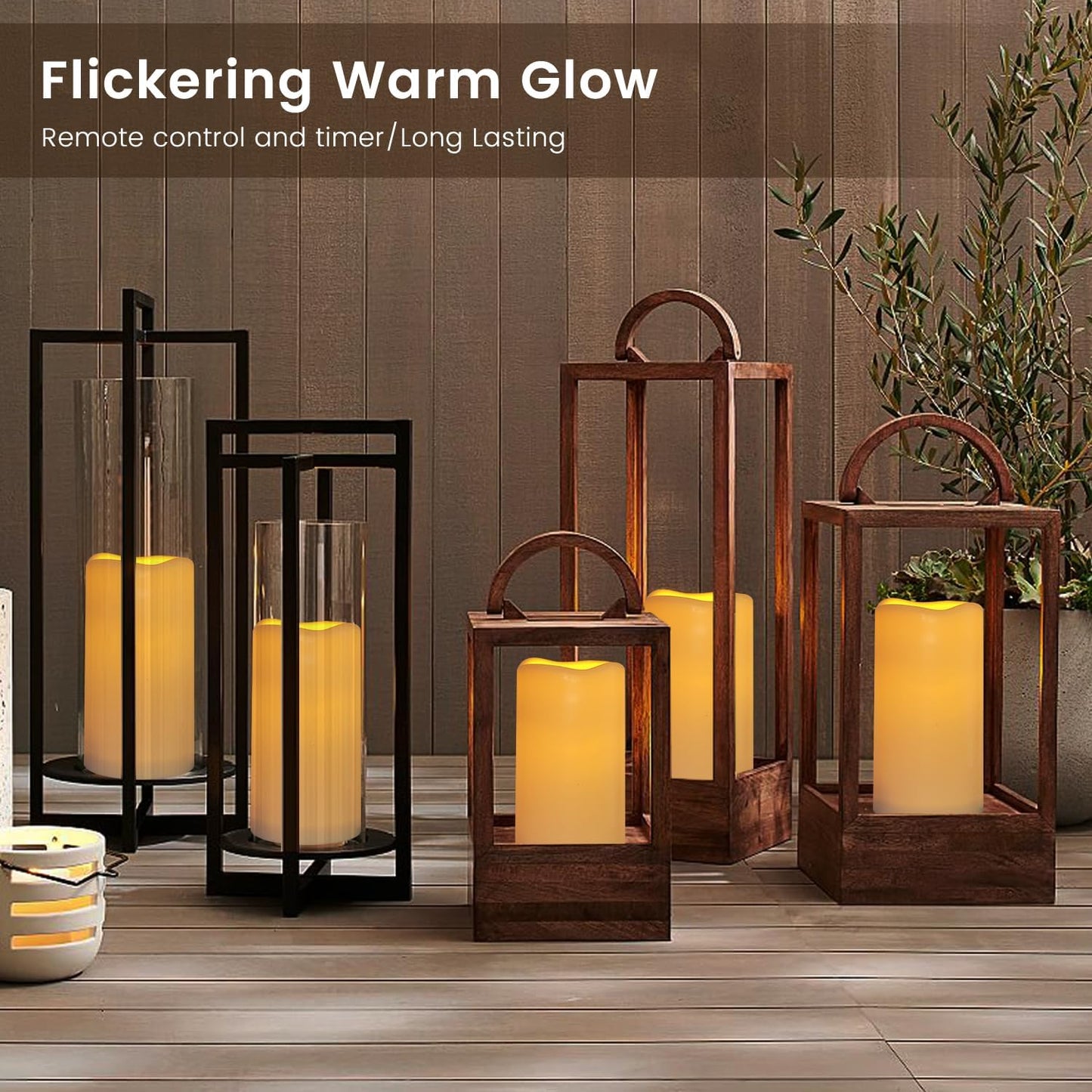 Flameless Flickering Battery Operated Candles D2.2''*H4 5" 6" 7" 8" 9" Set of 9 Ivory Real Wax Pillar LED Candles with 10-Key Remote and Cycling 24 Hours Timer (Ivory)