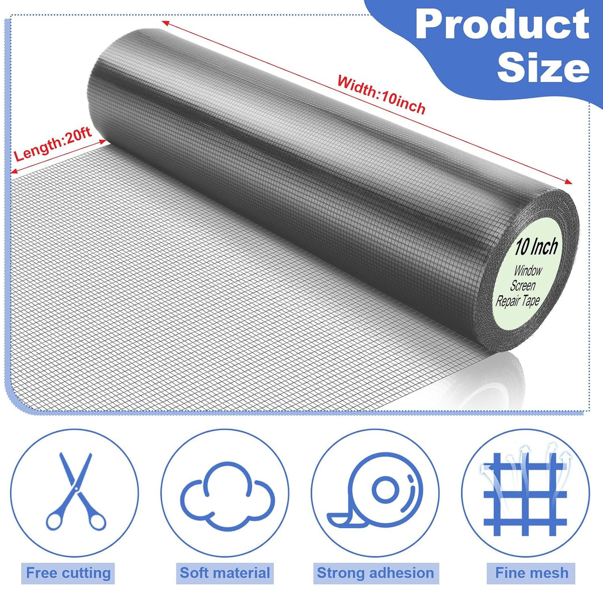 CroBlissful Extra Wide 5 inch x 20 ft Window Screen Tape Mesh Repair Strong Adhesive Waterproof Fiberglass Screen Repair Kit Patch for Window Door Tears Holes(Black)