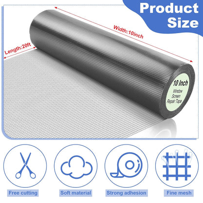 CroBlissful Extra Wide 5 inch x 20 ft Window Screen Tape Mesh Repair Strong Adhesive Waterproof Fiberglass Screen Repair Kit Patch for Window Door Tears Holes(Black)