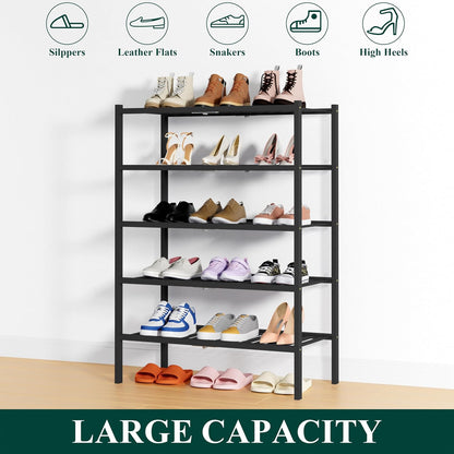 Smiry Bamboo Shoe Rack, 3 Tier Free Standing Wooden Shoe Organizer, Stackable Wood Shoe Storage Shelf for Closet, Entryway, 12 Vertical Slats, 2+1 Stack Standard Legs, 26.8"x11"x19.5", Natural