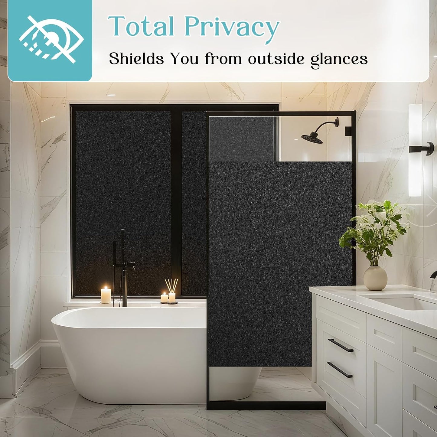 Haton Window Privacy Film Frosted Glass Film for Door Bathroom Shower, Peel & Stick, Day & Night, Papel para Ventanas Privacidad, Covering Sticker Removable Decorative Translucent Pure 17.5" x 78.7"