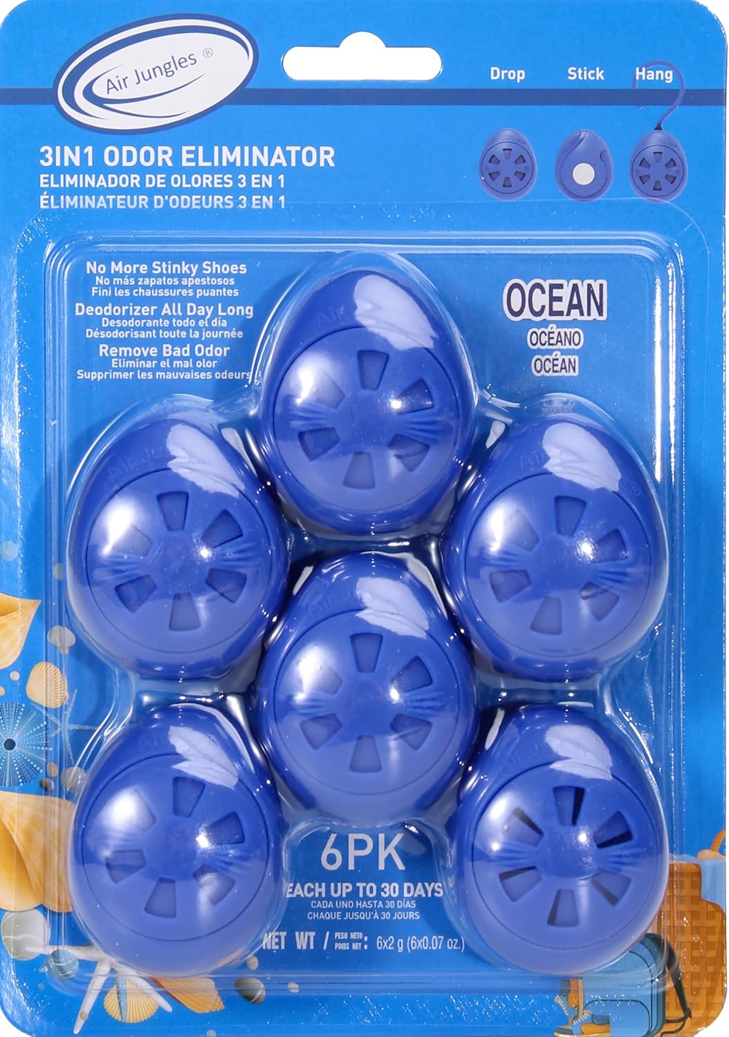 Air Jungles 3-in-1 Odor Eliminator Balls Bundle, Fresh Linen & Ocean Scent, 6 Count Each (12 Total), Essential Oil Deodorizing Balls for Shoes, Gym Bags, Lockers, Closets, Hampers & Drawers