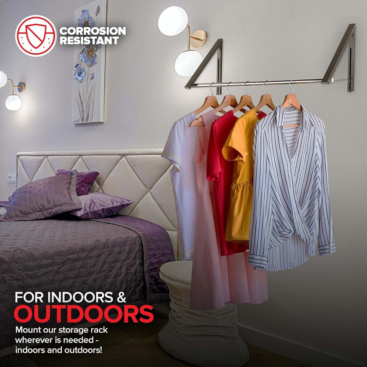 Double Foldable Clothing Rack w/ Extension Rod, Wall-Mounted Retractable Clothes Hanger for Laundry Dryer Room, Hanging Drying Rod, Small Collapsible Folding Garment Racks, Dorm Accessories (Black)