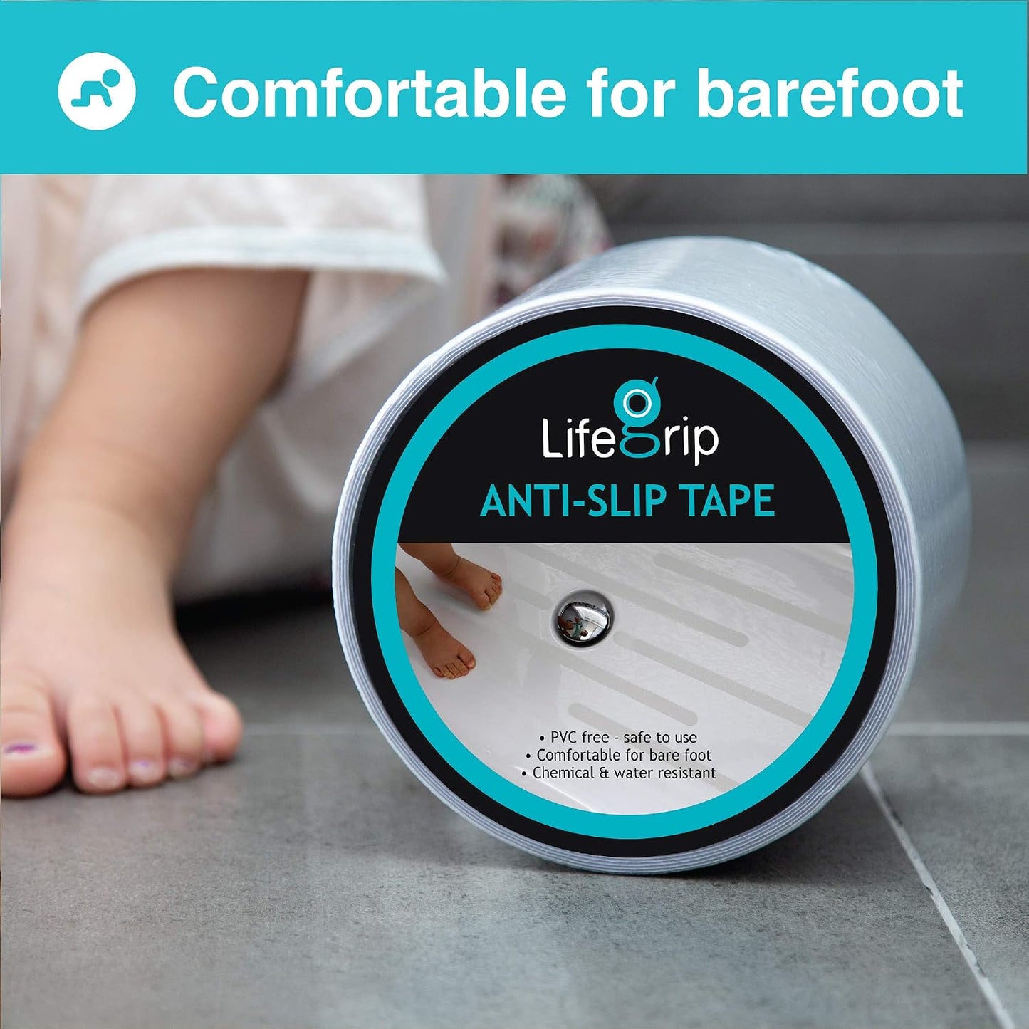 Lifegrip Anti Slip Tape, 4 Inch x 15 Foot Non-Slip Traction Grip Tape for Stairs, Waterproof Stair Treads Grip Non Slip, Non Skid Tape for Steps, Outdoor Black Grip Tape (4" X 15')