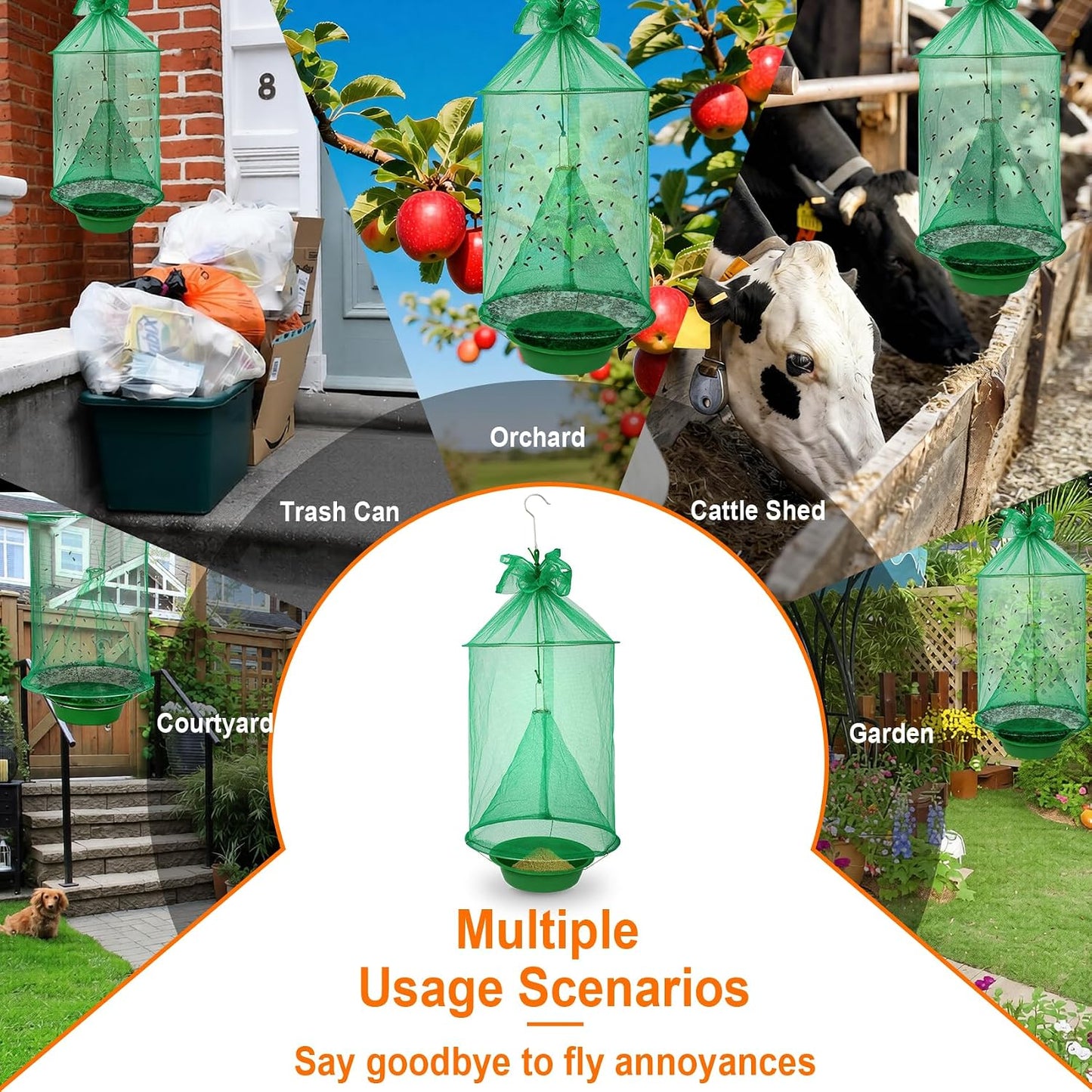 6 Pack Reusable Ranch Fly Traps Outdoor Hanging, Fly Catcher Killer Hunter Cage Control, Farm Horse Stable Fly Trap for Orchard, Barn, Garden
