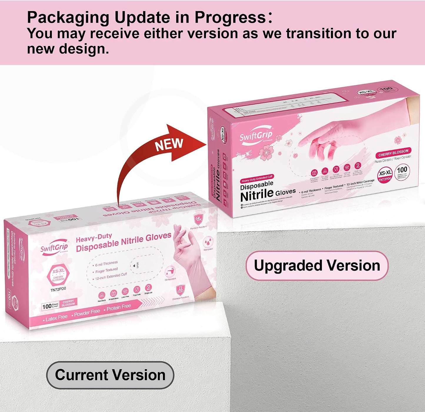 SwiftGrip Disposable Nitrile Dishwashing Gloves, Extended 12 Inches Cuff, 6-mil, Cherry Blossom Cleaning Gloves, Latex-Free