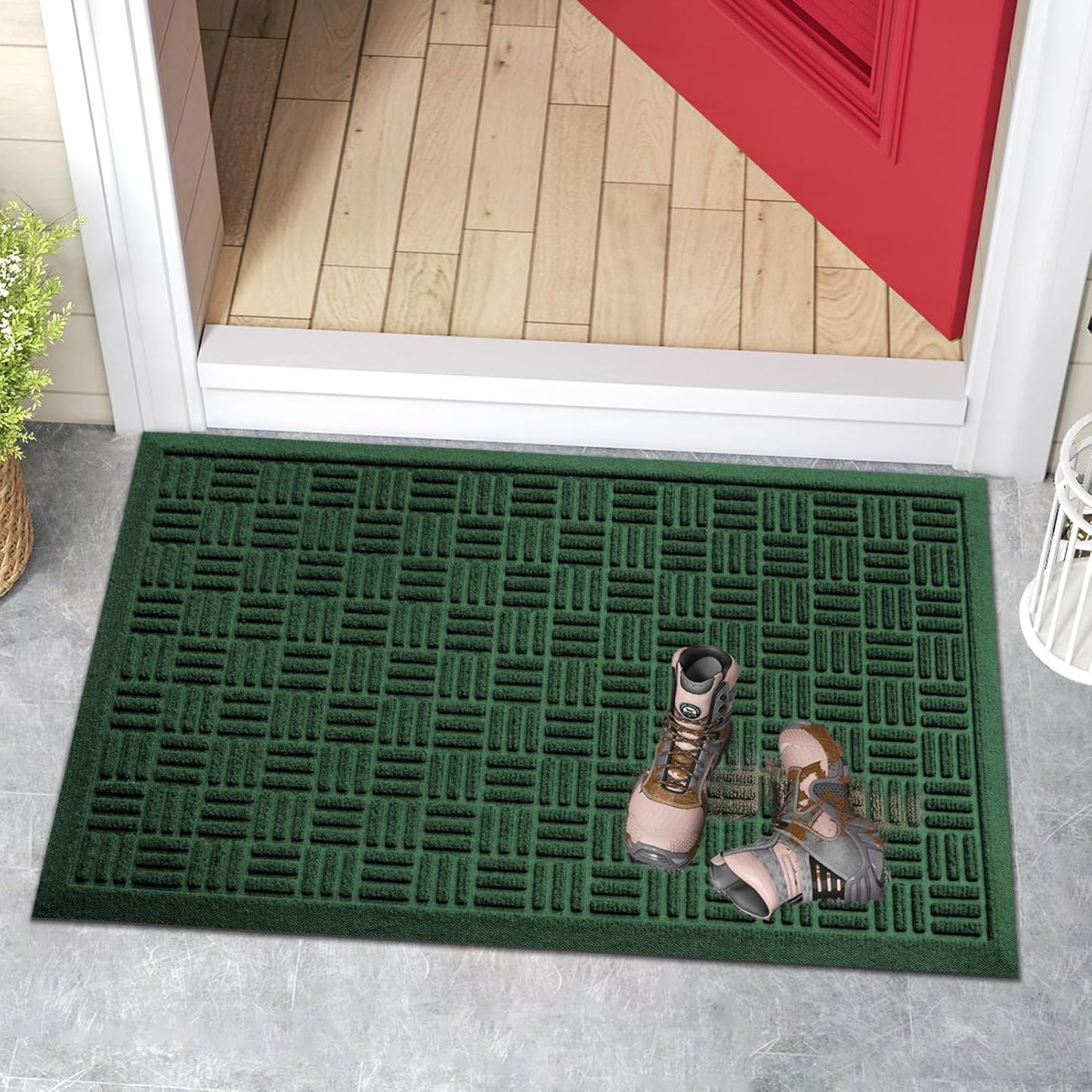 Mibao Front Door Mat, Heavy Duty Durable Welcome Mat for Outdoor Indoor, Dirt Trapper Waterproof Super Absorbent Door Mat for Entryway Outside Patio Porch, 29.5" x 17", Grey