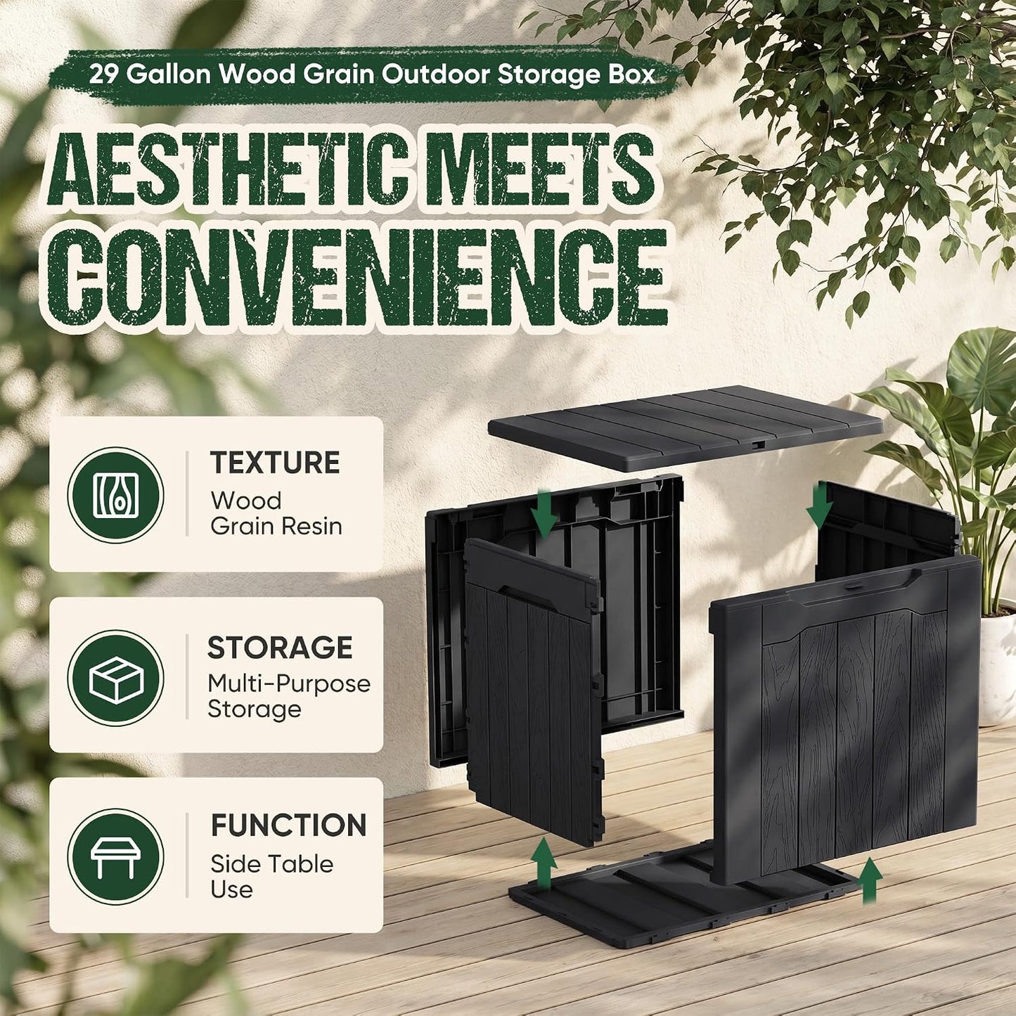 Devoko 100 Gallon Waterproof Large Resin Deck Box Indoor Outdoor Lockable Storage Container for Patio Furniture Cushions Garden Tools (100 Gallon, Black)