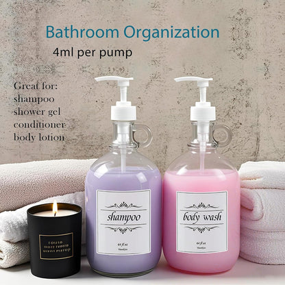 2 Pack Laundry Detergent Dispenser with Pump and Lid, 64 Oz Glass Bottles for Laundry Room Organization and Storage, Fabric Softener Dispenser for Washer